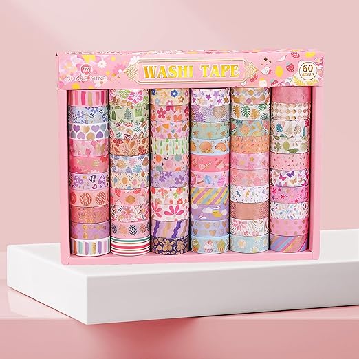 60 Rolls Floral Washi Tape Set,Flower Patterns Decorative Skinny Blooms Masking Tapes with Gold Foil Supplies for Arts,Scrapbook,Planner,DIY Arts and Crafts,Gift Wrapping