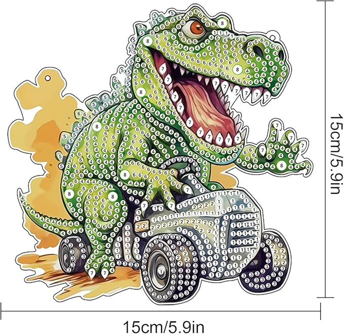 AiYuanzsh Diamond Painting Hanging Pendant Kit - Dinosaur Driving Car 5D Diamond Painting Kits for Adults - Crystal Rhinestones Diamond Art Pendant for Door Wall Window Home Xmas Halloween Decor