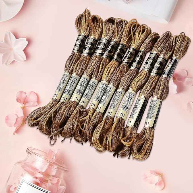 10 Skeins 6 Strands Brown Embroidery Floss Variegated Cross Stitch Thread Polyester Gradient Friendship Bracelet String Yarn Threads Bulk for Hand Sewing Jewelry Craft Crochet Cloth Bracelet