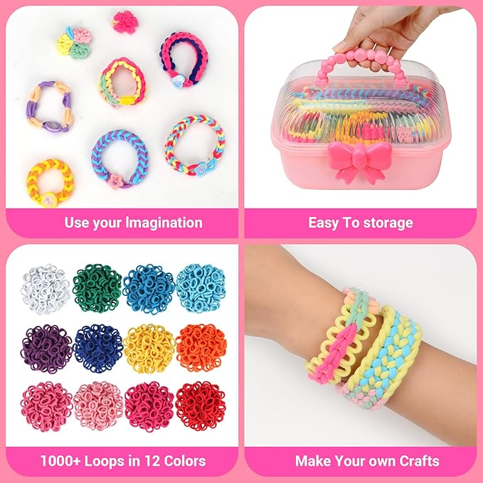 SKEFOLI Kids Bracelet Making Kit, DIY Rubber Band Jewelry Making Set, Arts and Crafts Supplies for Girls Ages 6-12, Craft Tools with Accessories & Portable Carry Bag