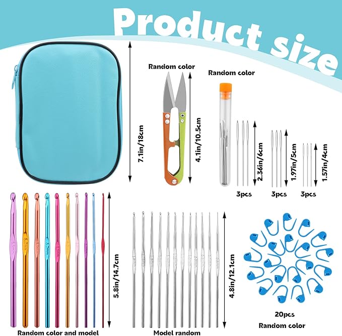 IMZAY 54 Pcs Crochet Hooks Set, 0.6mm-6.5mm Crochet Needles, Crochet Hooks Kit with Storage Case, Ergonomic Knitting Needles Stitch Marker Hand Craft Knitting Accessories for Beginners(Blue)