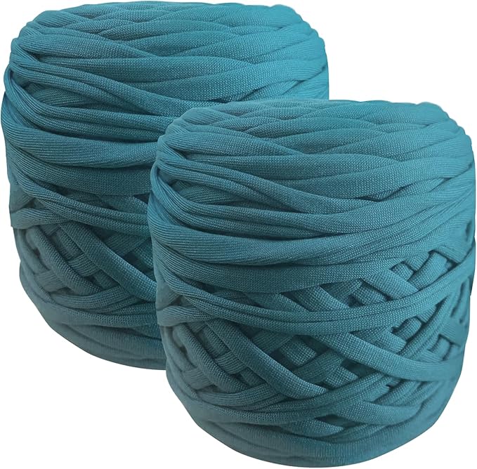 2 Pack 550g Polyester Blanket t Shirt Yarn Tshirt Yarn for Crochet DIY Knitting Crochet Cloth Blanket Bag Dolls (PEACOKE Blue)