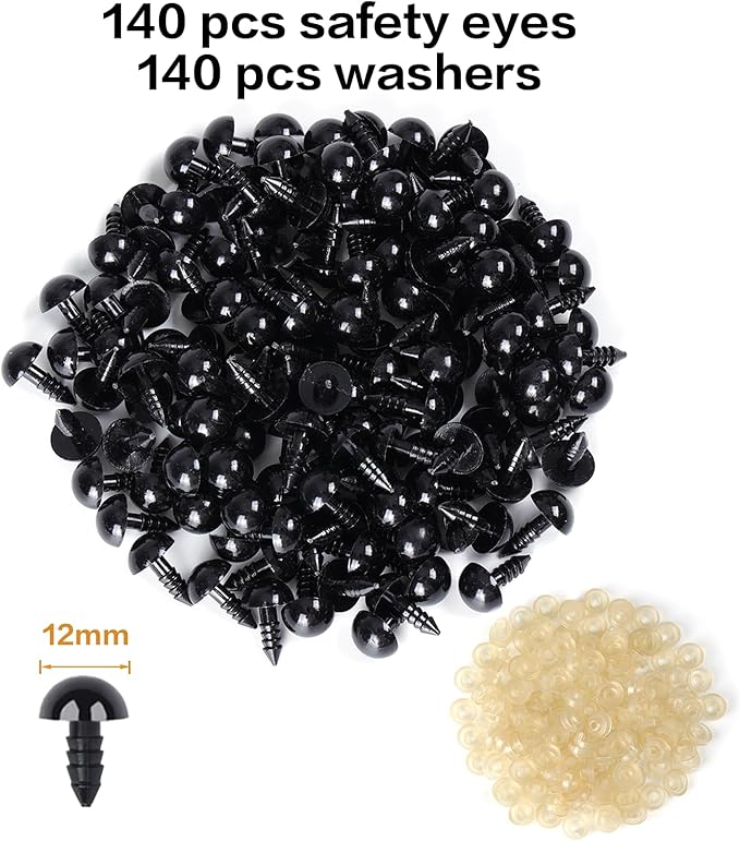 XKDOUS 12mm Safety Eyes, 280pcs for Crocheting, Crochet Eyes for Amigurumi, Stuffed Animal Doll Eyes for DIY Crafts