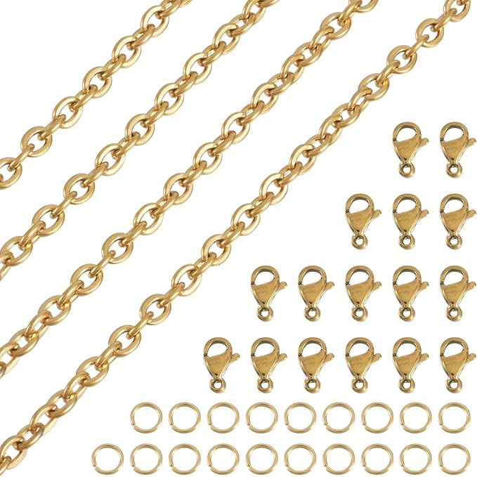 Sparkeads 5M Golden Chain for Jewelry Making,Stainless Steel Chain,Gold Link Necklaces for Women,Cable Chain Bracelet Chains for Bracelet DIY Chain Earring Craft Supplies Jewelry Making,4x3x0.6mm