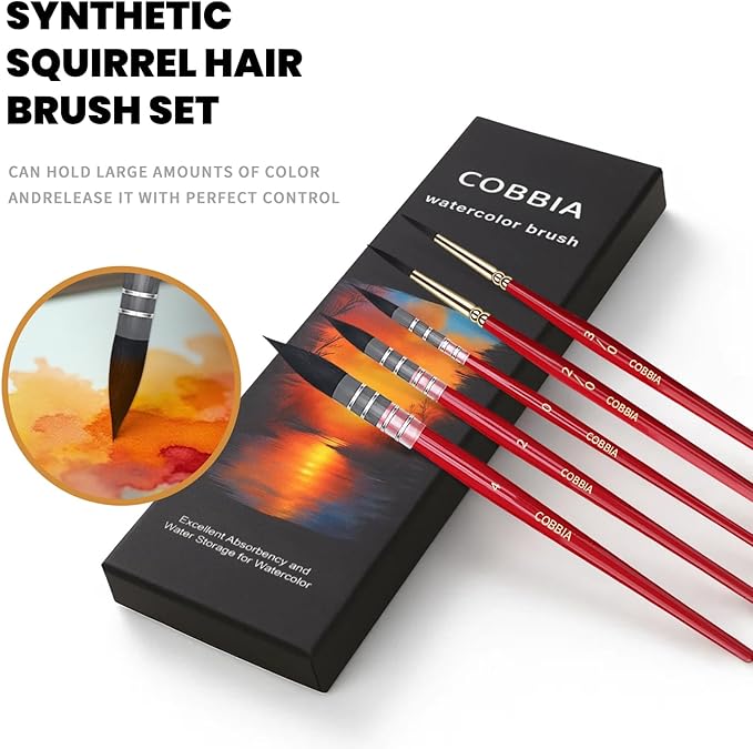 Synthetic Squirrel Hair Watercolor Brushes, 5Pcs, Mop Paintbrushes Detail Watercolor Paint Brush Set Ideal for Artists, Amateur Hobbyists and Painting Lovers