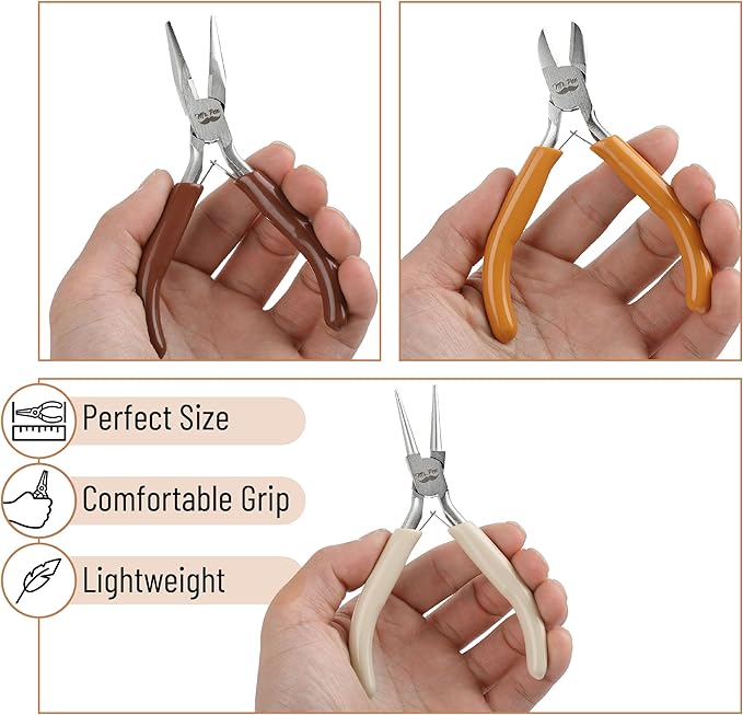 Mr. Pen- Jewelry Pliers Set, 3 Pack, Autumn Colors, Rubber Handle & Ergonomic Design, Mini Pliers for Jewelry Making Tools, Small Wire Cutters for Crafting