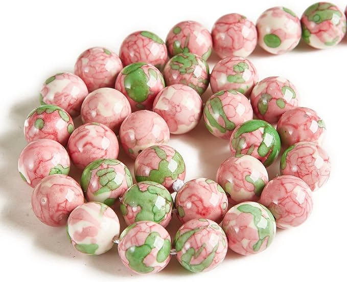 100pcs 10mm green red rain flower beads natural gemstone beads round loose beads for jewelry making