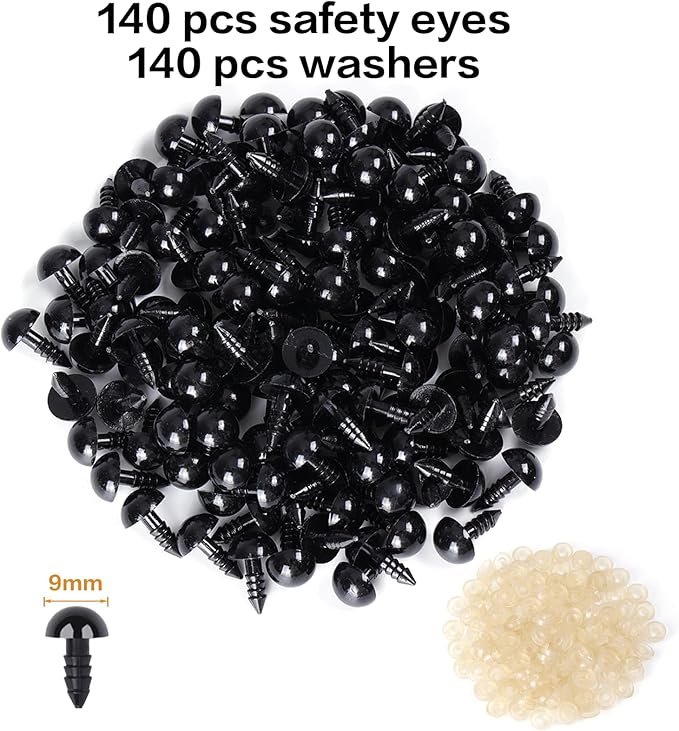 XKDOUS 9mm Safety Eyes, 280pcs for Crocheting, Crochet Eyes for Amigurumi, Stuffed Animal Doll Eyes for DIY Crafts