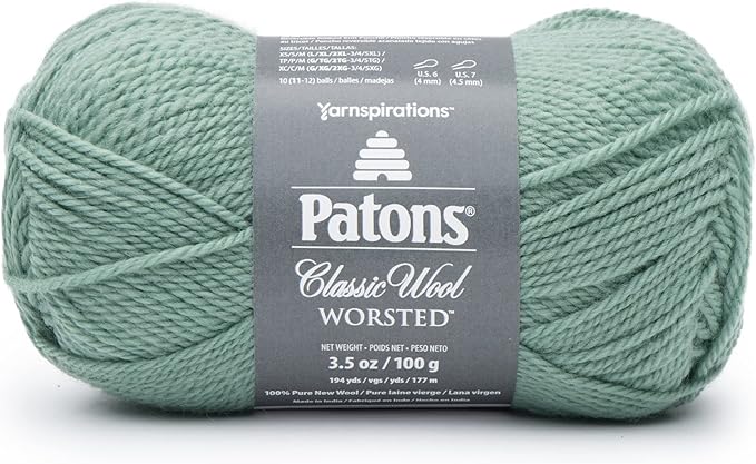 Patons Classic Wool Basil Yarn - 5 Pack of 3.5oz/100g - Wool - 4 Medium - 210 Yards - Knitting/Crochet