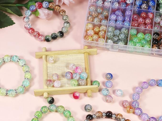 10mm Crackle Glass Beads for Jewelry Making 600pcs Assorted Panited Handcrafted Round Beads for Bracelet Lampwork Smooth Loose Beads Spacer Necklace Earring & DIY Crafts Beads Supplies