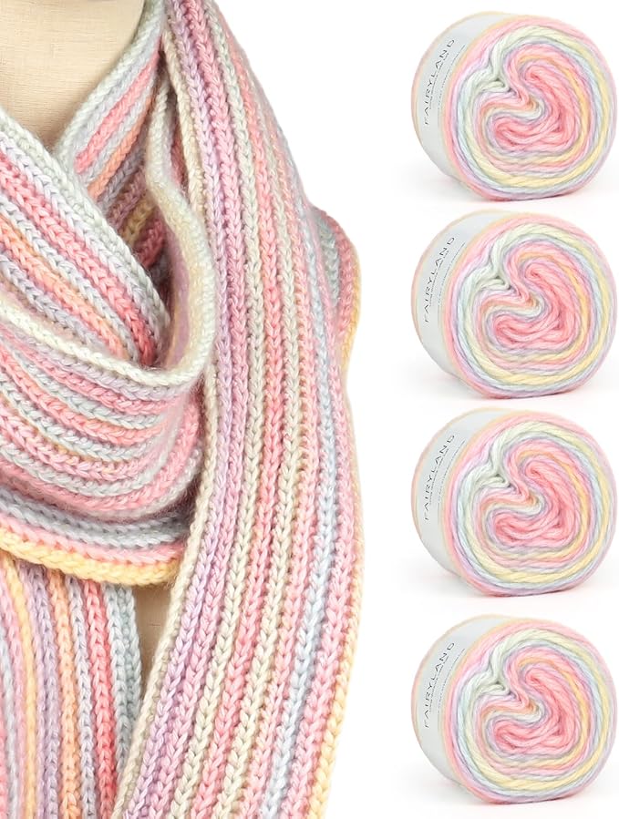 Katech 4x100g Gradient Cake Yarn for Crocheting Knitting-Multicolor Soft Rainbow Cotton Crochet Yarn-Perfect for Scarves, Shawls, Blankets, and Garments That Stand Out with Style(B)