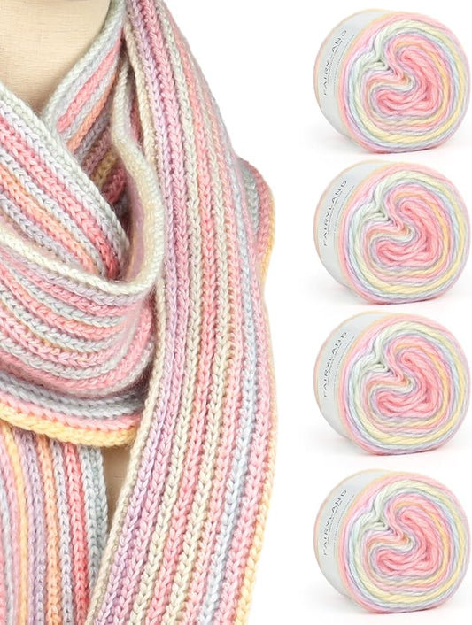 Katech 4x100g Gradient Cake Yarn for Crocheting Knitting-Multicolor Soft Rainbow Cotton Crochet Yarn-Perfect for Scarves, Shawls, Blankets, and Garments That Stand Out with Style(B)