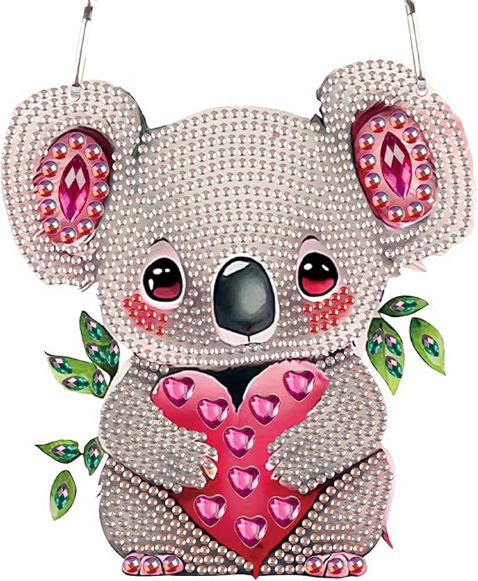 DIY 5D Diamond Painting Rhinestone Acrylic Pendant Kit Love Koala Special Shape Diamond Art Crafts Wall Hanging Mosaic Art Door Window Home Decoration Ornament Valentine's Day Gifts