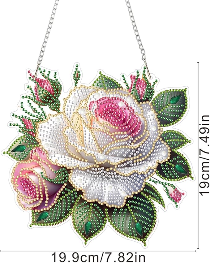 ZeeLionArt Hanging Diamonds Art kit for Adult,Roses Pendant Diamonds Painting Art Kit,7.8x7.5inch Acrylic Diamonds Painting Board Kit Ornament, Special Crystal Diamond Hanging Ornament