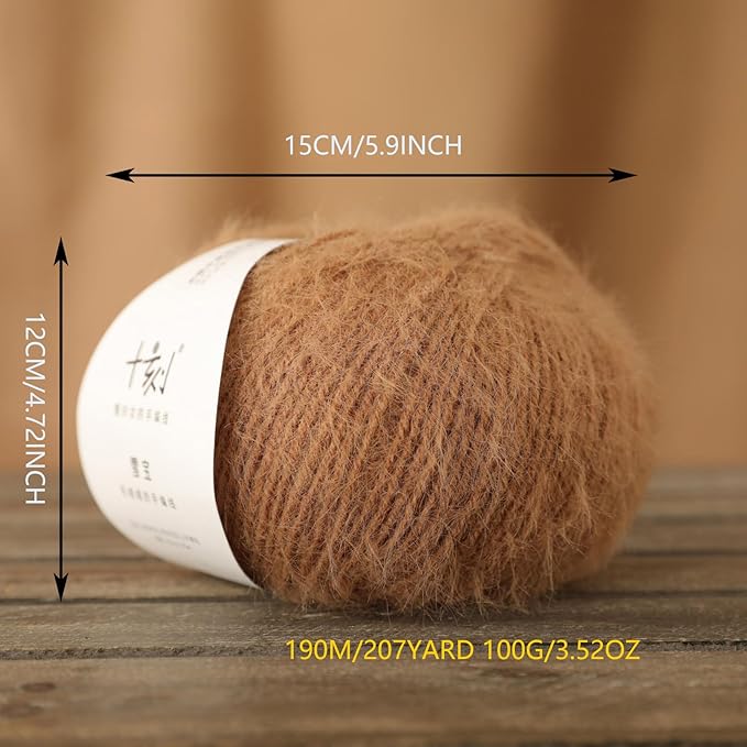 Snowbaby Wool Acrylic Blend Long Pile Yarn,(Worsted) Warm and Luxurious Fuzzy Yarn for Knitting and Crocheting DIY Hats Scarves Sweaters, 2 * 3.52oz/100g 207yds(03-Camel)