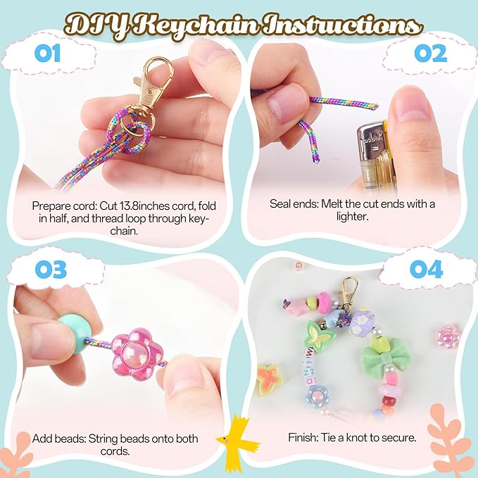 Ecoofor 487 PCS Beaded Keychain Making Kit, Acrylic Letter Beads with Heart, Star & Flower Charms for DIY Jewelry, Bag Accessories & Crafts for Women