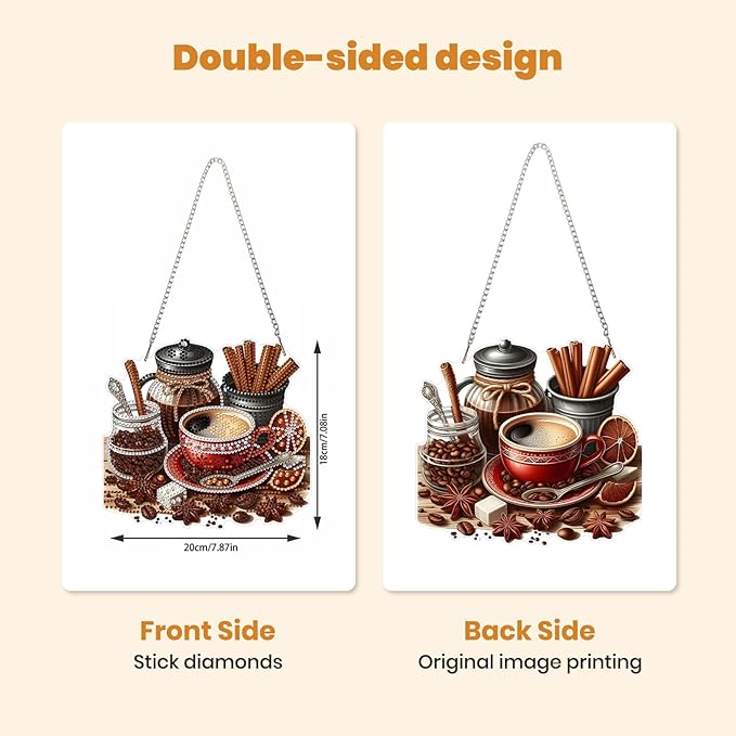 MXJSUA Coffee Kitchen Utensils Diamond Art Hanging Kits for Adults Beginners, Crystal Diamond Suncatchers, Special Shape Diamond Painting Pendant Window Ornament Gifts for Home Garden Door Wall Decor