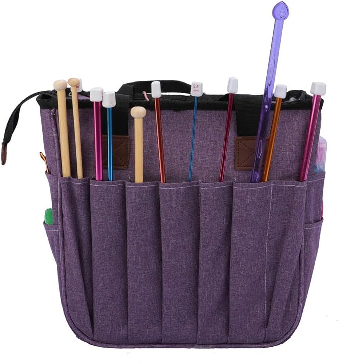 ZBEZBE Knitting & Crochet Tote Bag, Multi-Pocket Yarn Storage Organizer, Portable Yarn Holder for Knitting Needles, Crochet Hooks, Yarn Skeins & Craft Supplies