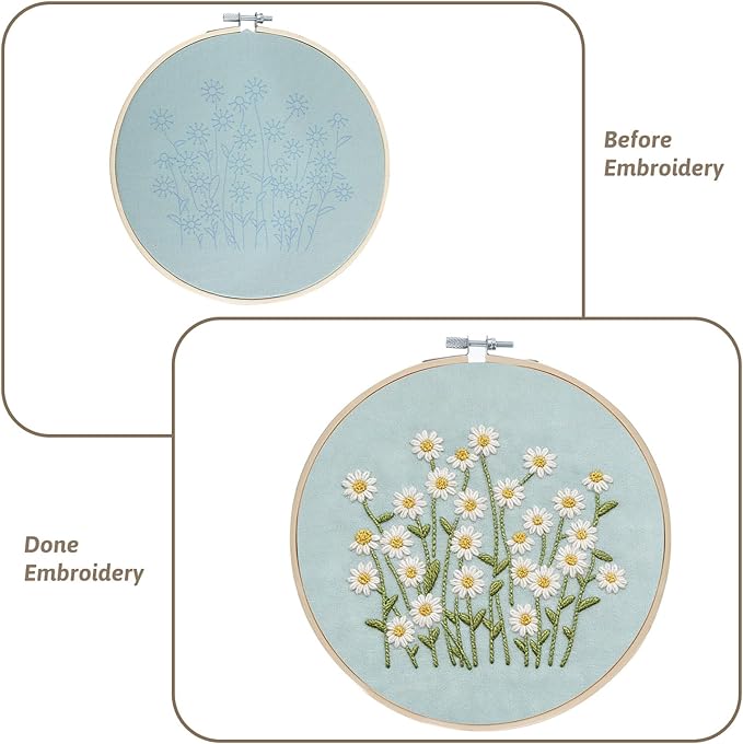 Zelphvt Embroidery Kits for Beginners Daisy Flower Beginner Cross Stitch Kits Embroidery Kit Flowers DIY Needlepoint with Floral Pattern Including Hoop Threads and Instruction