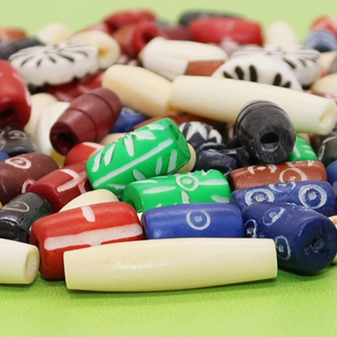 Fun-Weevz 120 PCS Ox Bone Beads for Jewelry Making Adults - Large Natural African, Native American and Indian Bead Supplies - Bulk Assorted Craft Buffalo Bone Hairpipe