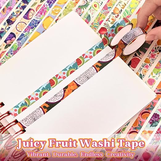 48 Rolls Fruit Theme Washi Tape Set, Writable Decorative Tapes for Scrapbooking, Junk Journal Supplies, Bullet Journaling, 0.39"x79" per Roll