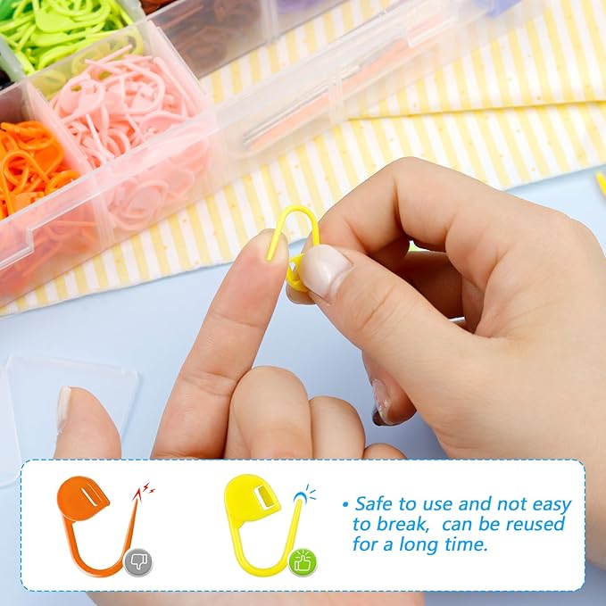 FIVEIZERO 900 Pieces Stitch Markers,with 15Pcs Large Eye Blunt Sewing Needles,Colorful Crochet Markers for Knitting Stitch Locking Clips Crochet Pins with Storage Box