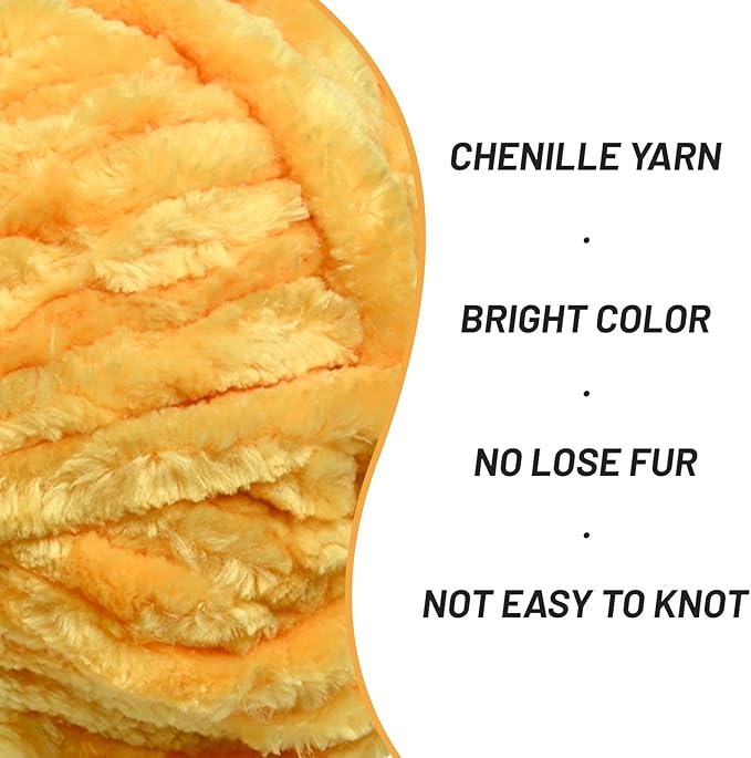 Fuzzy Chunky Chenille Yarn for Crocheting，Soft Plush Yarn for Hand Knitting，Bulky 100 g（49.2 yd） Baby Blanket Yarn for Crocheting Amigurumi Yarns，Crochet Fluffy Velvet Yarn (Golden Yellow)