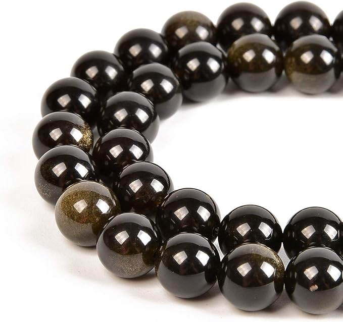 60pcs 6mm Natural Black Golden Obsidian Gemstone Round Spacer Loose Stone Beads for Jewelry Making 15.5" 1 Strand (Black Golden Obsidian, 6mm 60Beads)