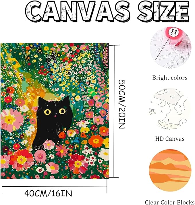 Mosaflare Paint by Numbers for Adults Beginner, Flowers and Black Cat Adult Paint by Number Kits on Canvas, DIY Acrylic Oil Easy Painting by Numbers for Home Wall Decor 16X20 inch (Without Frame)