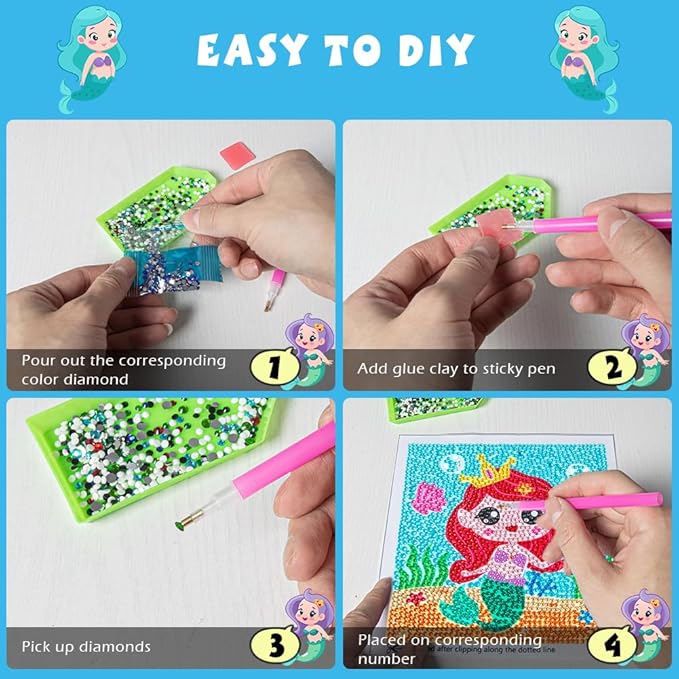 QEUOYSS Diamond Art Kit for Kids with Wooden Frame Art and Crafts for Kids Ages 6-8 -10-12 Easy to DIY Diamond Art for Kid and Adult Beginners Home Wall Decoration (Mermaid)