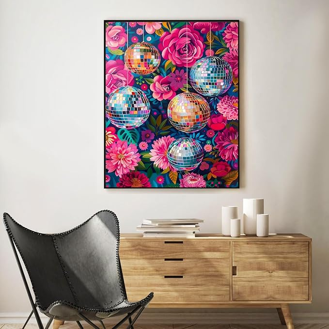 Okarina Paint by Numbers Kit for Adults Beginner Disco Ball, Adult Paint by Number Kits on Canvas, Flower DIY Acrylic Oil Painting by Numbers for Adults, Perfect for Home Wall Decor 16X20 Inch