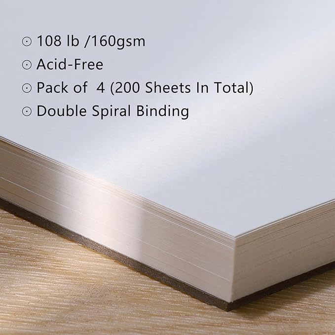 4 Pack Mixed Media Sketchbook, 5.5x8.5 inches Drawing Paper Sketch Book, 98lb/160gsm Heavyweight Spiral Bound Sketch Pads, Suitable for Wet and Dry Media, Drawing, Painting, Sketching(200 Sheets)