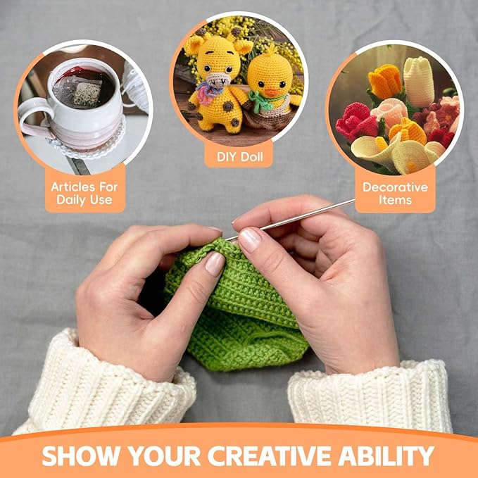 HATINXIA 58pcs Crochet Kit Beginners, Crochet Hook Set with Yarn, Portable Crocheting Kit for Starter, Ergonomic Crochet Needles Tools DIY Knitting Accessories for Experienced Crochet Lovers, Purple