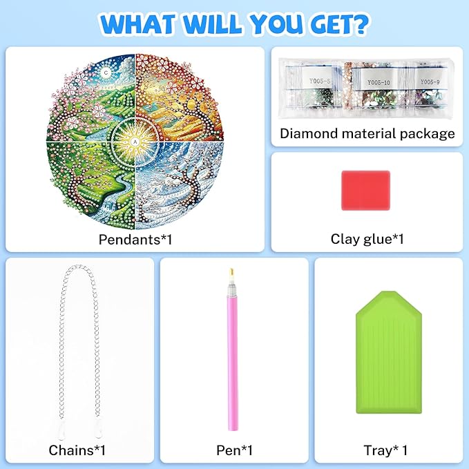 Bowetile Four Seasons Diamond Art Hanging Kits for Adults, Diamond Art Suncatchers Landscape, 5D Special Shape Diamond Painting Pendant Window Ornament Gifts for Home Wall Decor