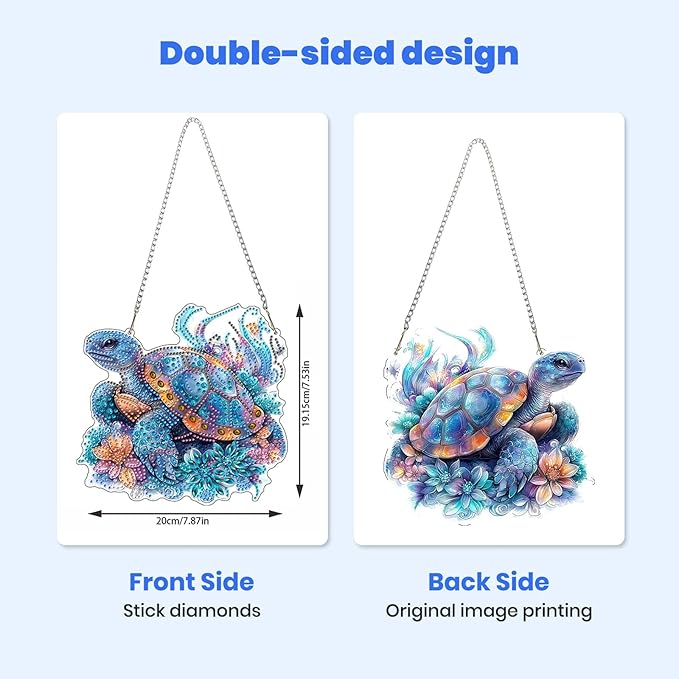 MXJSUA Turtle Special Shaped Hanging Diamond Painting Art Kits for Adults, Crystal Rhinestone Acrylic Gem Art Pendant Ornaments Kit for Home Decor and Gift 7.87 * 7.87 Inch