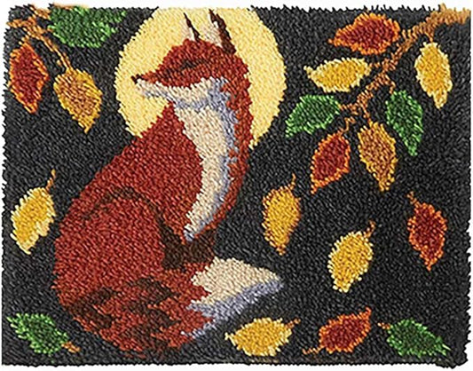 PakyKai Latch Hook Kits for Adults,Color Printed Fox DIY Hook Rug Carpet Needlework Tapestry Kits for Home Decors Festival Gift,52x38cm