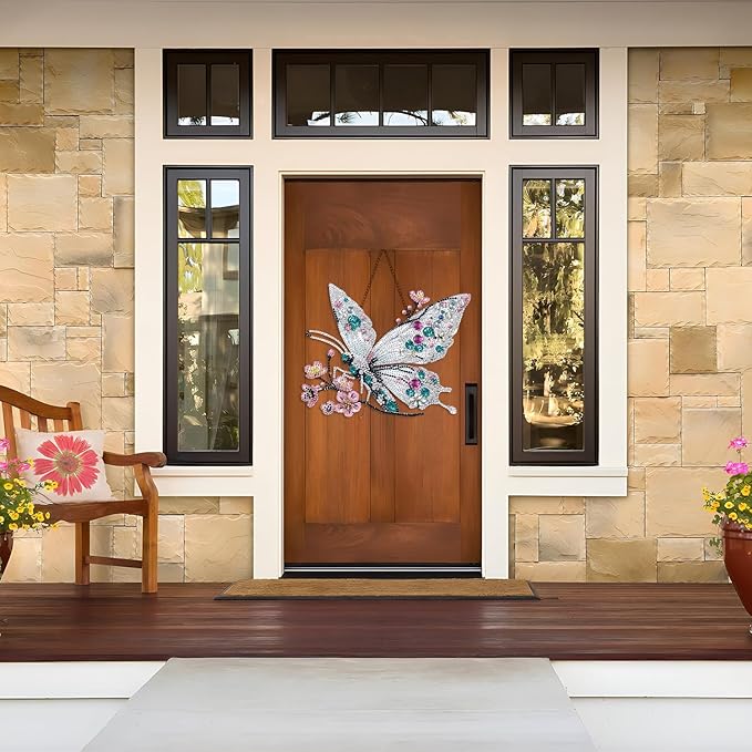 STGLCR Hanging Diamond Art Kits for Adults Pendant Butterfly, Special Shaped Crystal DIY Diamond Painting Kit, Acrylic Board Flower Pendants Double Sided, Home Decor 9.64 Inch