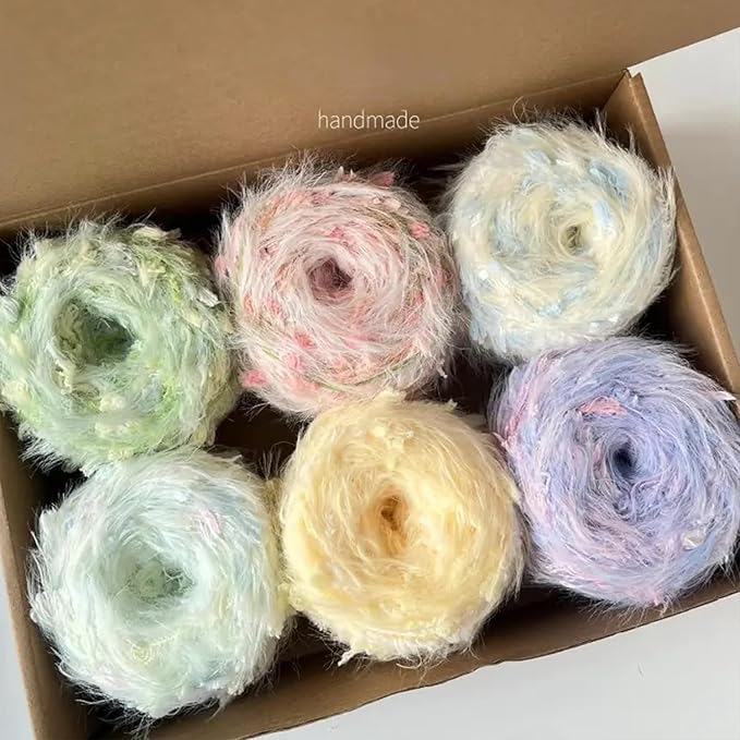【Blind Box 4 Pack of 50g/Skein】 WWnYYUS Hand Spun Art Yarn with Hand Blended Colorful Handmade for Jewelry Making, Junk Magazines Knitting Crafts Textile Decorative Tassels Card Making (Blind Box)