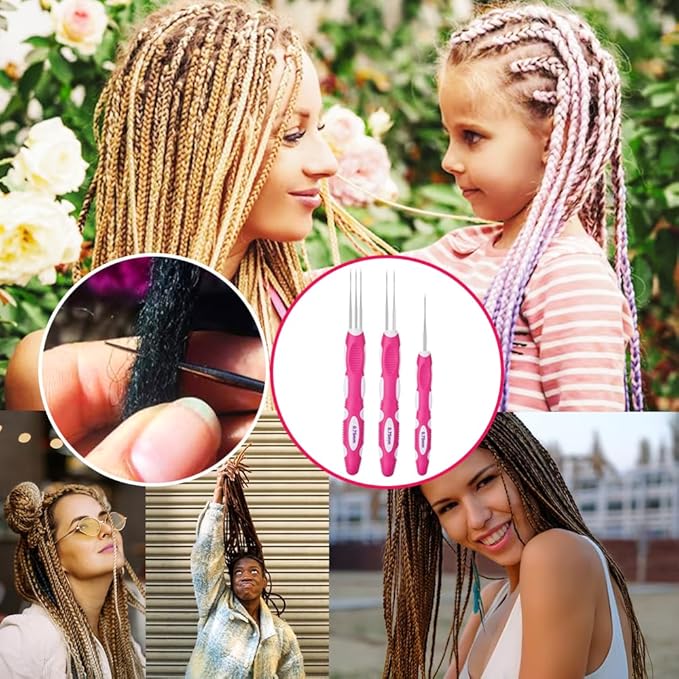 Yarniss Dreadlocks Crochet Hooks with Ergonomic Handle, Braid Hair Locking Tool, 3pcs Dreadlock Crochet Needle 0.75mm