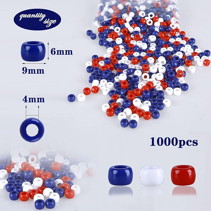 megoogo 4th of july pony beads bracelet beads, 1000 pcs plastic craft beads for independence day beaded ornament party friendship bracelet jewelry necklace making crafts