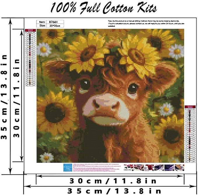 stamping cross stitch kit highland cow, counting cross stitch kit for adult beginners sunflower, cow full line diy cross stitch stitching kit for home decor cross stitch patterns 13.7x13.7 inches