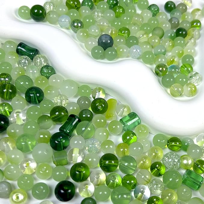 300pcs Glass Beads Green, 8mm Assorted Crystal Bead for St. Patrick's Day Jewelry Making, Round Spacer Loose Beads Kit for DIY Charms Bracelets Necklaces Earrings