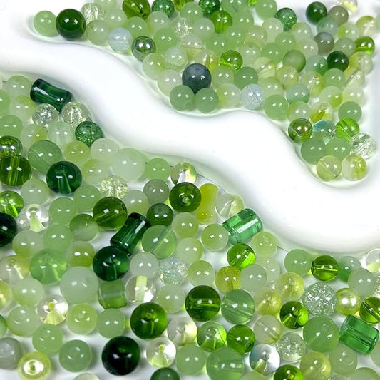 300pcs Glass Beads Green, 8mm Assorted Crystal Bead for St. Patrick's Day Jewelry Making, Round Spacer Loose Beads Kit for DIY Charms Bracelets Necklaces Earrings