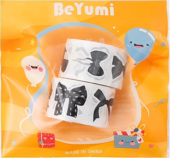 beyumi black bows sticker roll - 1000pcs coquette bow stickers in 2 rolls waterproof vinyl girly aesthetic bowknot decal for gift laptop bottle scrapbooking luggage computer envelope decor for kids