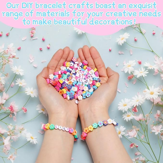 Highergo 1200 Pcs Flower Beads Bracelets Stackable Rainbow DIY Beads with 944 Inch Elastic Cord for Jewelry Bracelet Earring Necklace Craft Making Supplies