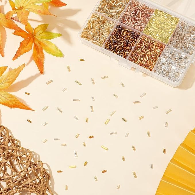 PH PandaHall 2120pcs 8 Styles Glass Bugle, Metallic Seed Beads 4mm 6mm Tube Craft Loose Spacer for Earrings Bracelets Necklaces Waist Chain Jewelry Making, Hole 1mm