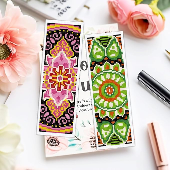 ACRNIGHEET 6PCS Cross Stitch Bookmark Kit for Beginner Mandala Stamped Cross Stitch Kits for Adults DIY Embroidery Bookmark Kits Crossstitch Kits Adult with Instructions Hand Craft Gift 11CT