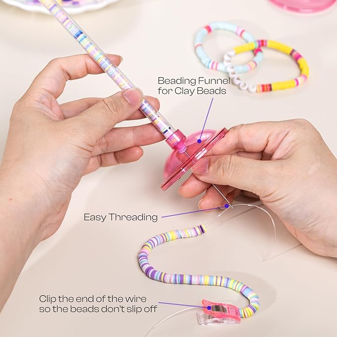 Caydo 2 Pack Bead Funnel for Clay Beads Bracelet Making, Bead Spinner Maker Kit with Graduated Scale for Polymer Clay Beads with Transparent Tube, Clip and Beading Needle, Adults DIY Craft Supplies