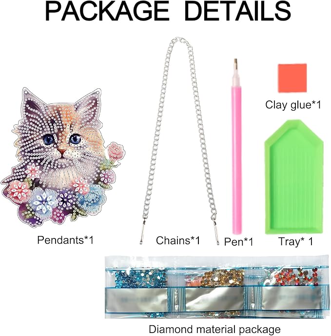 Cat Diamond Painting Hanging Kit, DIY Crystal Acrylic Sun Catcher Diamond Art for Adults, 5D Special Shaped Rhinestone Pendant Ornament for Window Wall Decoration, Handmade Gift for Cat Lovers