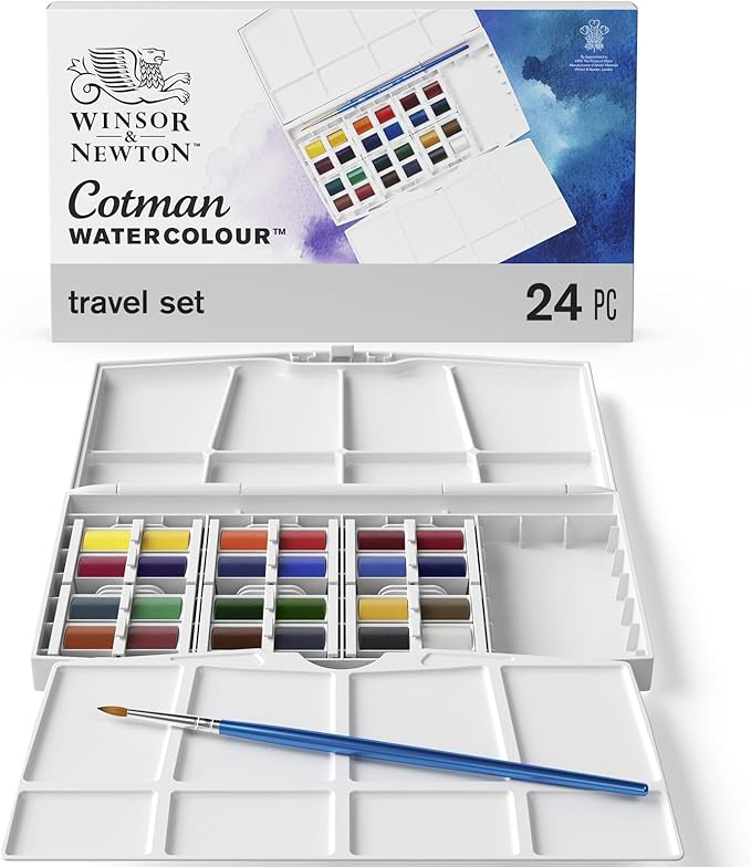 Winsor & Newton Cotman Watercolor Paint Set, Studio Set, 24 Half Pans